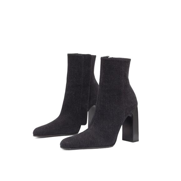 940$ BALENCIAGA Denim Ankle Hidden Side Zip Block Heel Boots Grey 37 / US 7 - Picture 2 of 14